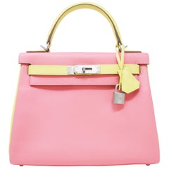 Hermes Kelly Bi-Color Jaune Poussin and Rose Confetti PHW