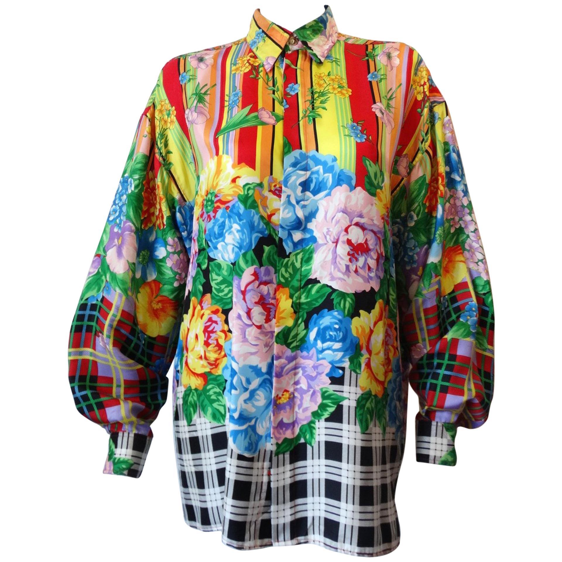 Gianni Versace Multicolored Silk Floral Shirt 