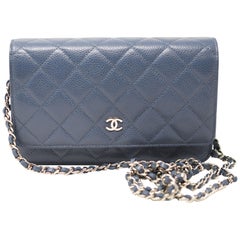 Chanel Caviar Quilted Wallet On Chain Blue