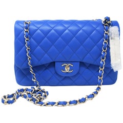 Chanel Blue Quilted Lambskin Jumbo Double Fold Bag