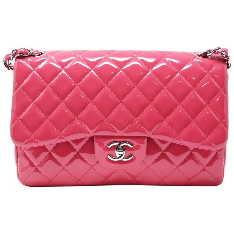 Chanel Jumbo Double Fold Bag in Pink Patent Leather For Sale at 1stDibs