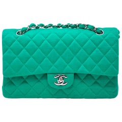 Chanel Emerald Green Jersey Knit Classic Double Flap Bag