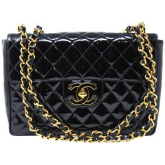 Chanel Vintage Patent Leather Jumbo Double Flap Bag
