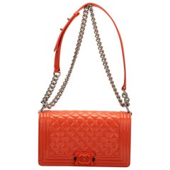 Chanel Orange Patent Leather Medium Boy Bag