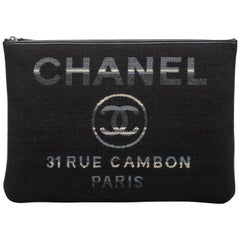 Chanel Large Quilted Black Striped Clutch