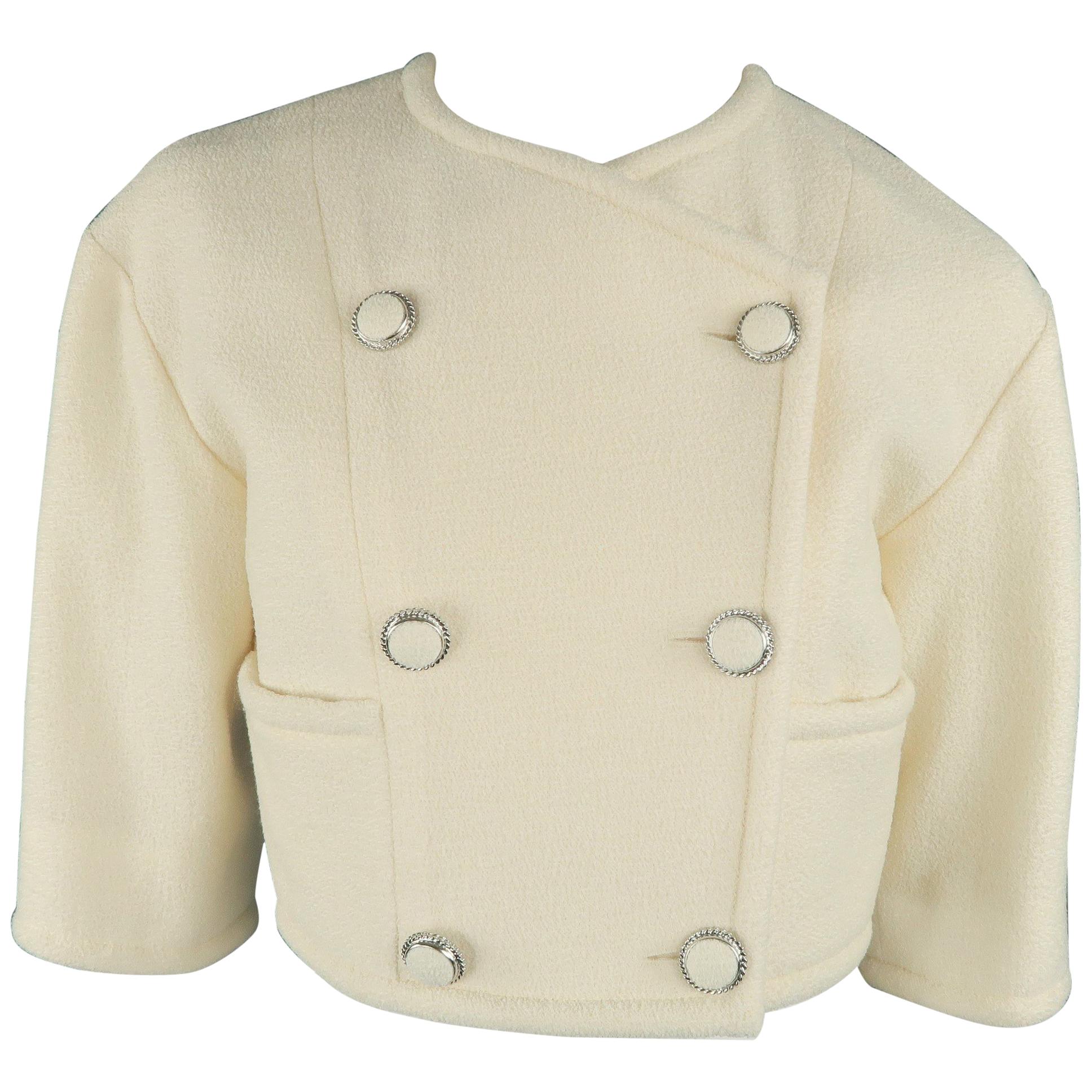 Chanel Jacket Ivory Wool Tweed Cropped Double Breasted Coat Blazer