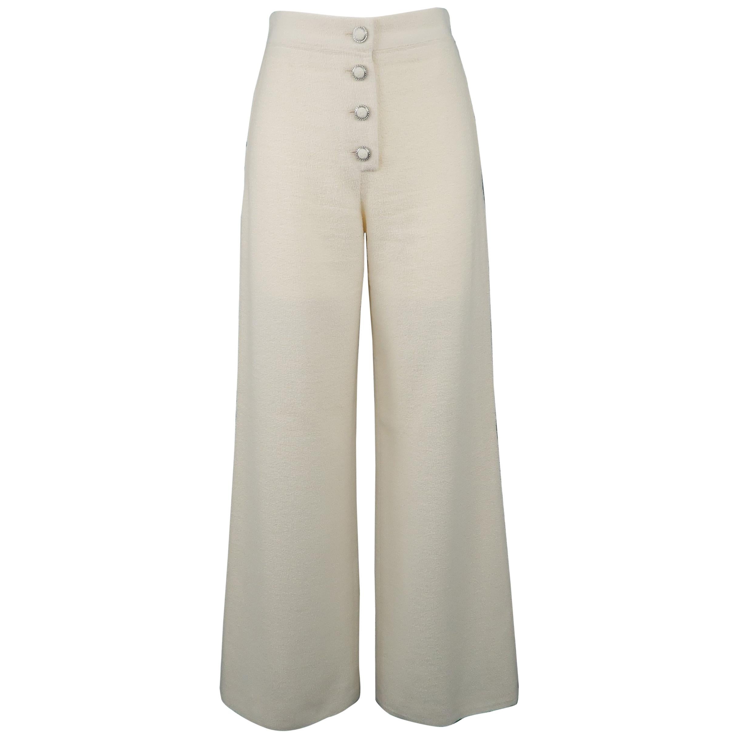 Chanel Ivory Wool Tweed Wide Leg High Rise Dress Pants