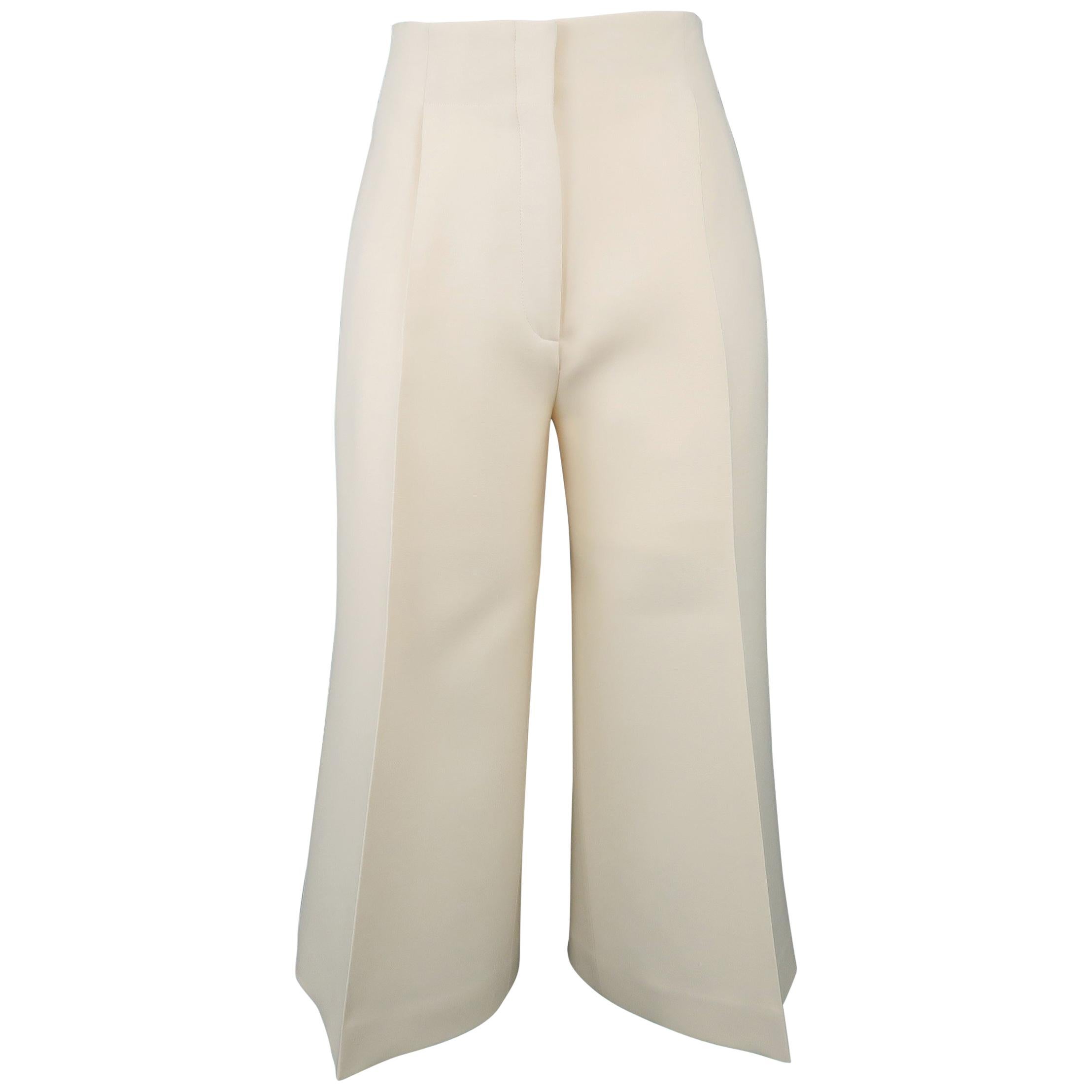 CELINE Size 2 Beige Wool / Silk Wide Leg Cropped Culotte Dress Pants