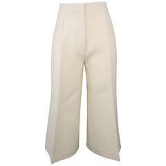 CELINE Size 2 Beige Wool / Silk Wide Leg Cropped Culotte Dress Pants
