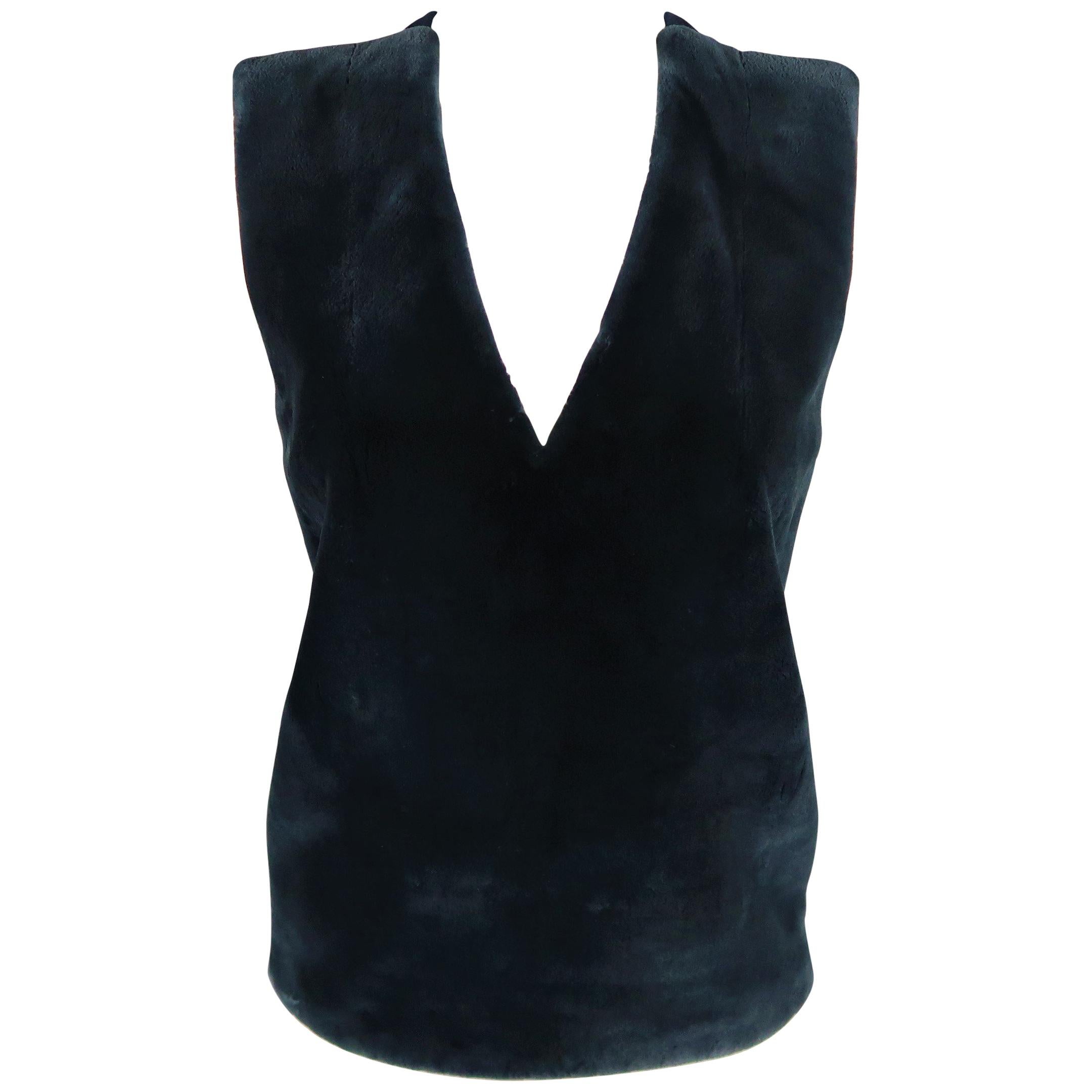 REED KRAKOFF Size 4 Navy Wool Fur Panel Sleeveless Vest Dress Top