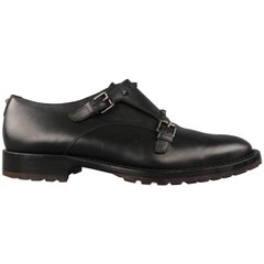 VALENTINO Size 11 Black Leather Rockstud Double Monk Strap Dress Shoes