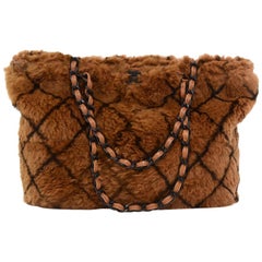 Chanel Lapin Fur Brown Criss Cross Pattern Chain Tote Bag
