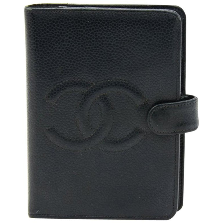 Vintage Chanel Black Caviar Leather 6 Ring Agenda Cover