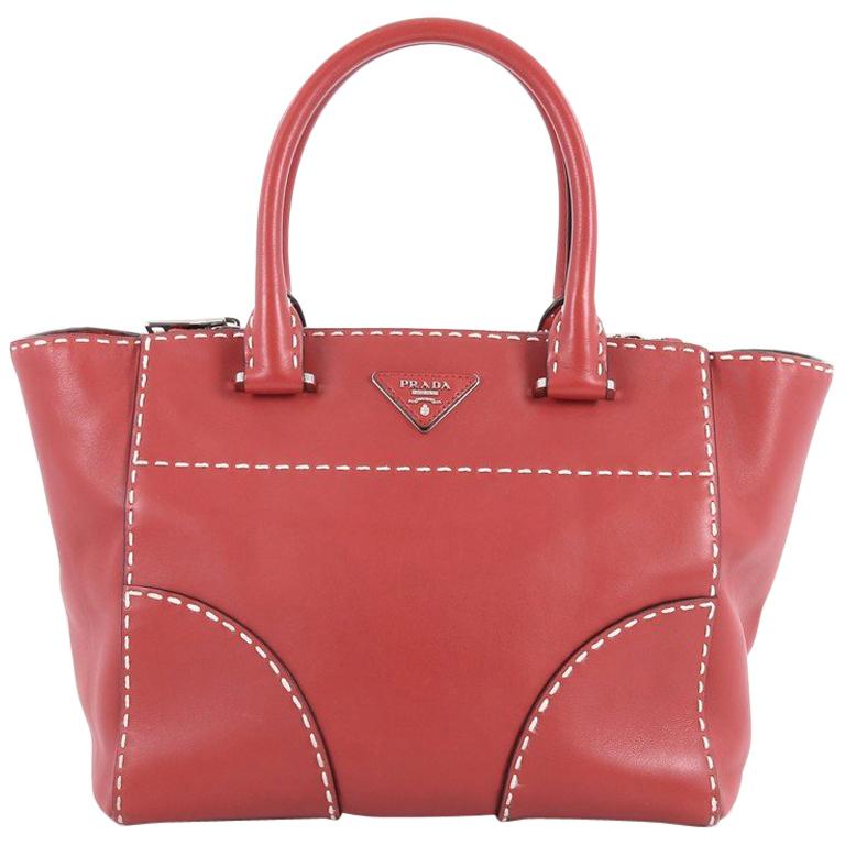 Prada Twin Pocket Tote Stitched City Calfskin Small