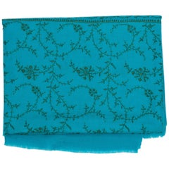 Hand Embroidered Cashmere Shawl in Turquoise Made in Kashmir India