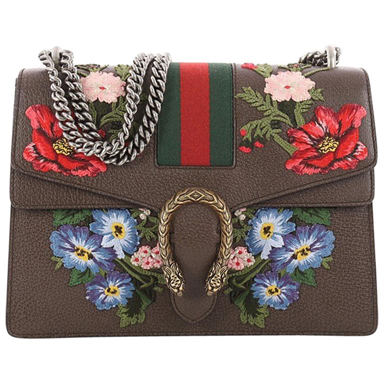 Gucci Web Dionysus Handbag Embroidered Leather Medium