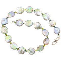 Gemjunky Dramatic Irridescent Multi-color Reflections Coin Pearl 17.25" Necklace