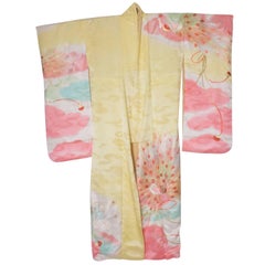 Yellow Kimono with wonderful peacock embroidery