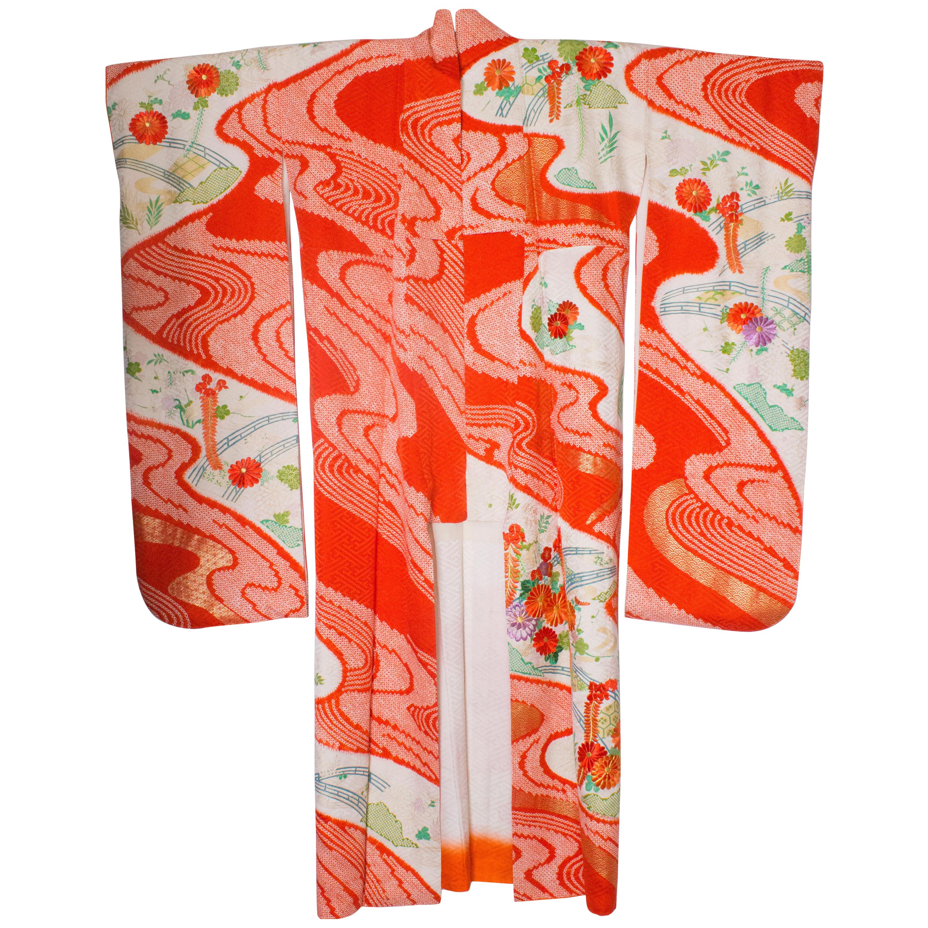 Kimono with elaborate floral embroidery