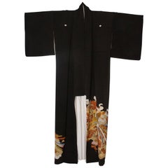 Long Black Kimono with Wonderful Embroidery