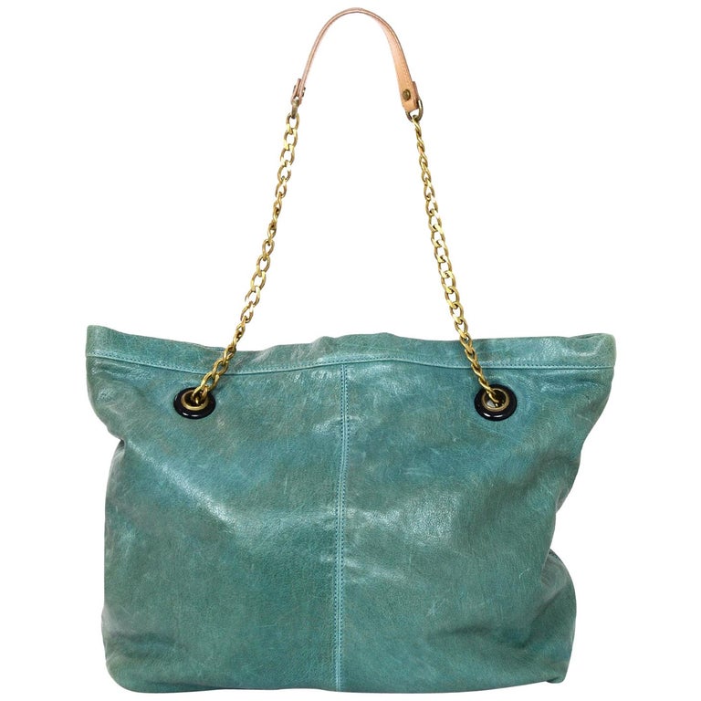 Lanvin Turquoise Distressed Leather Tote Bag w. Dust Bag For Sale at ...