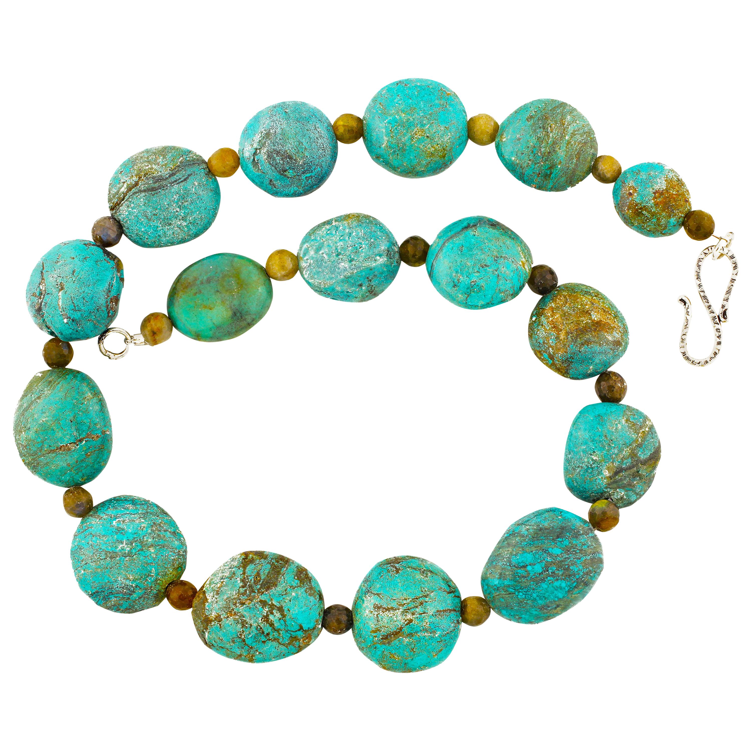 AJD Dramatic Baroque Glowing Turquoise & Gem Cut Real Labradorite 22.5" Necklace For Sale