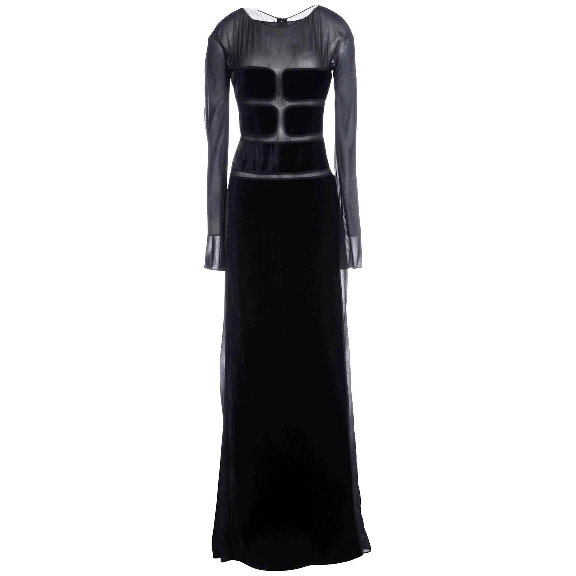 New Tom Ford Ad Campaign Black Velvet Sheer Cutout Dress Gown 42