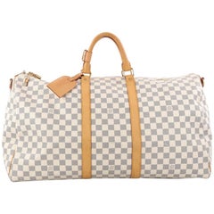 Louis Vuitton Damier Azur Keepall Bandouliere 55 Duffle with Strap 44lk96  For Sale at 1stDibs