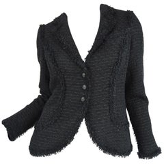 Chanel Classic Black Tweed Blazer with Peak Lapel - Size FR 36