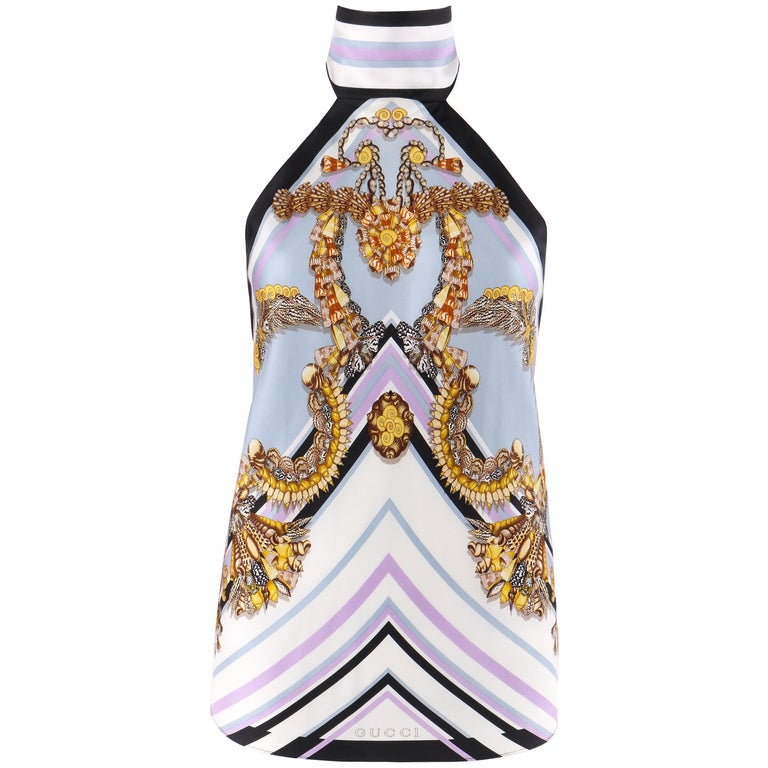 GUCCI Resort 2009 Seashell Print Silk Scarf Tie Back Halter Top For