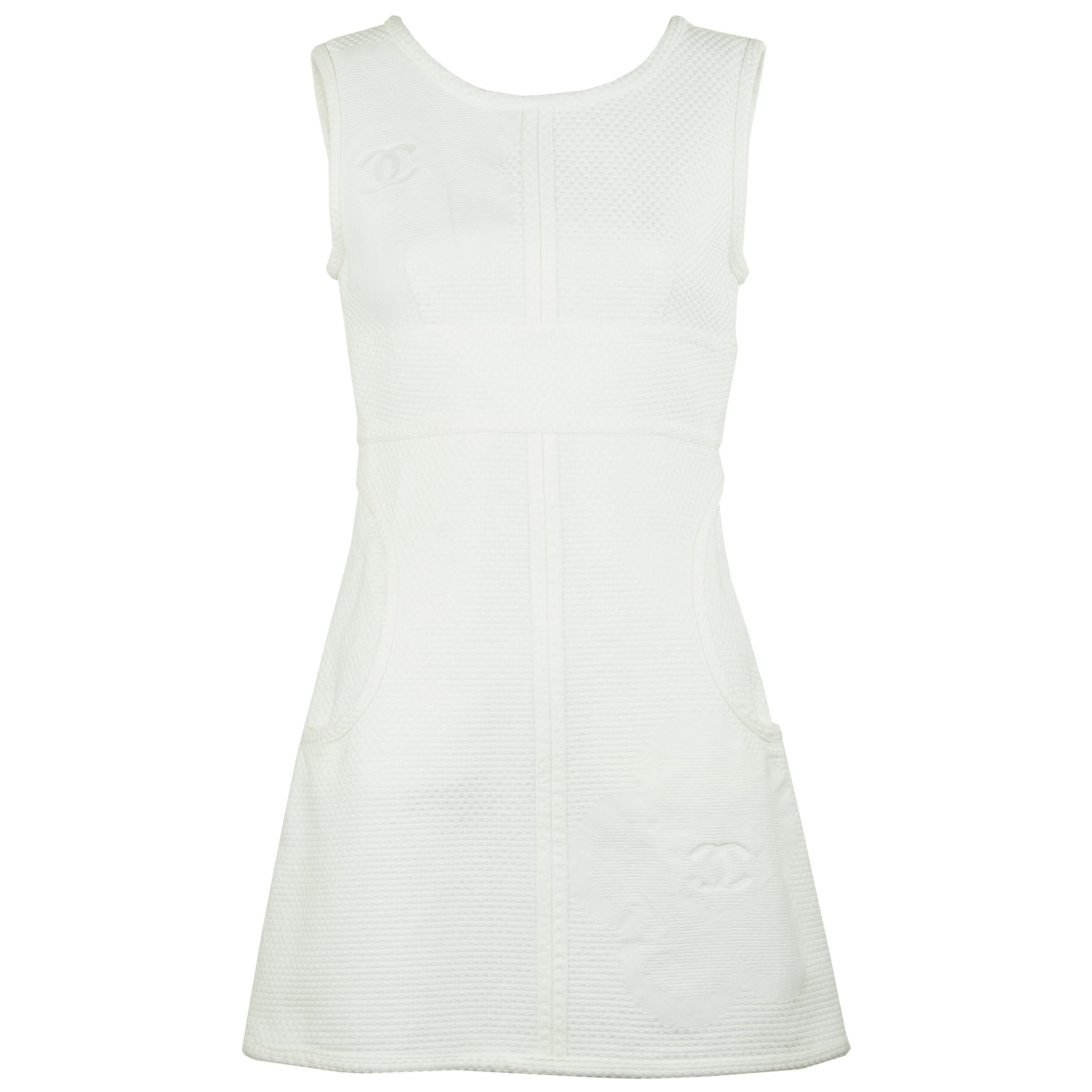 Chanel White Pique Dress For Sale