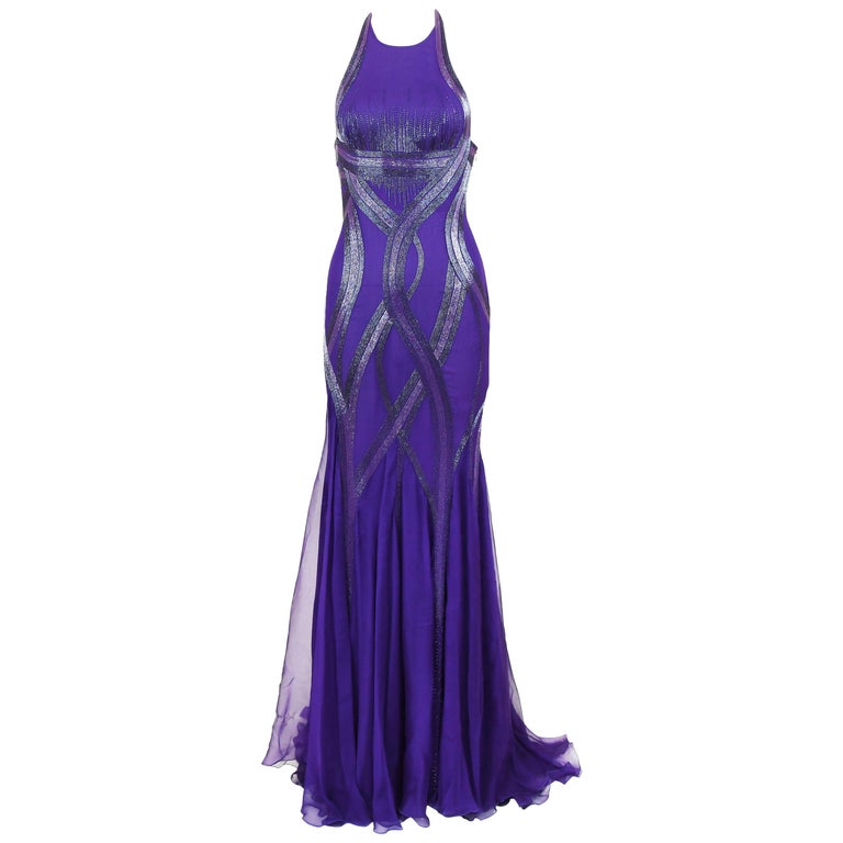 Versace Purple Halter Gown with Beading For Sale at 1stDibs versace