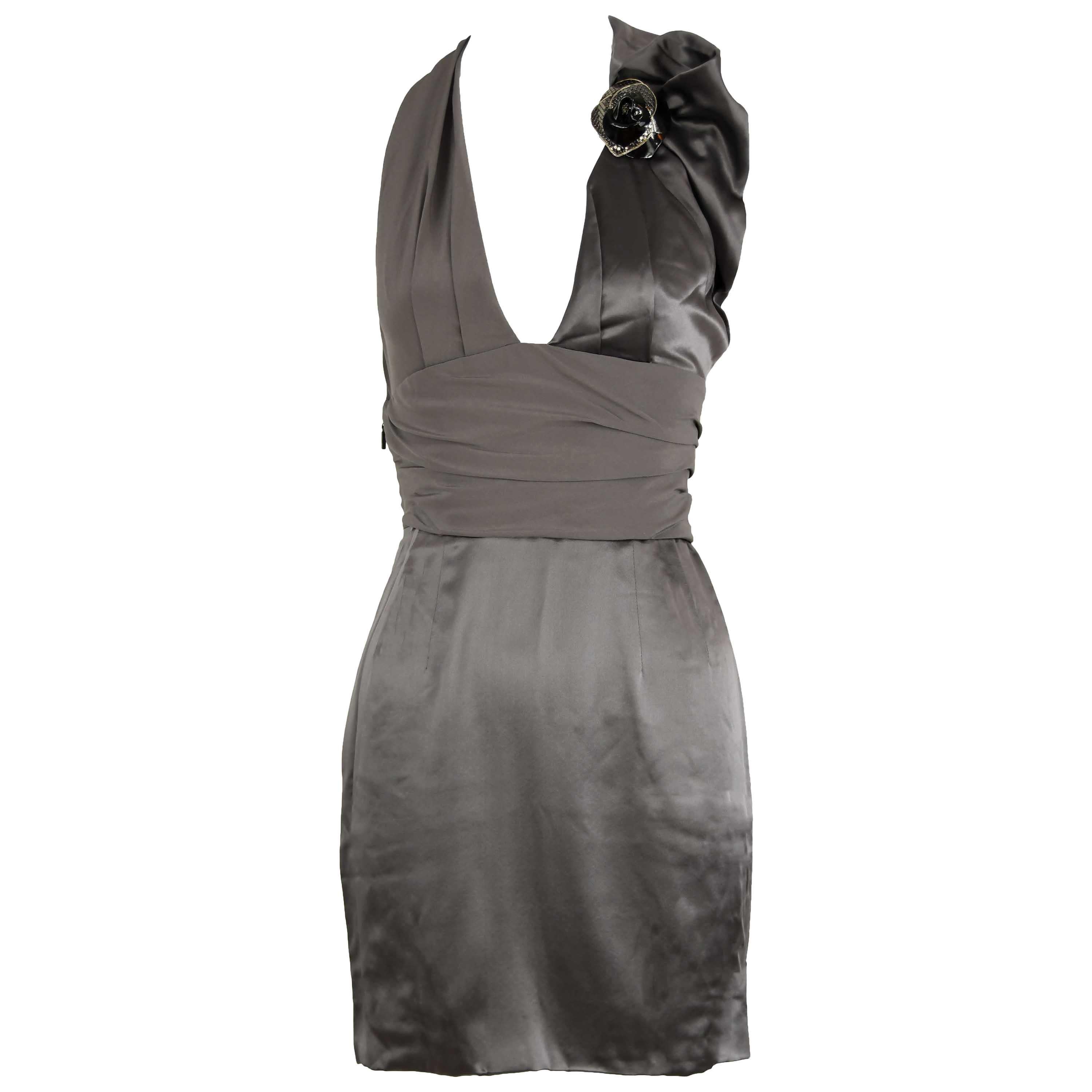 Versace Gray Charmeuse Halter Dress - Size IT 38 For Sale