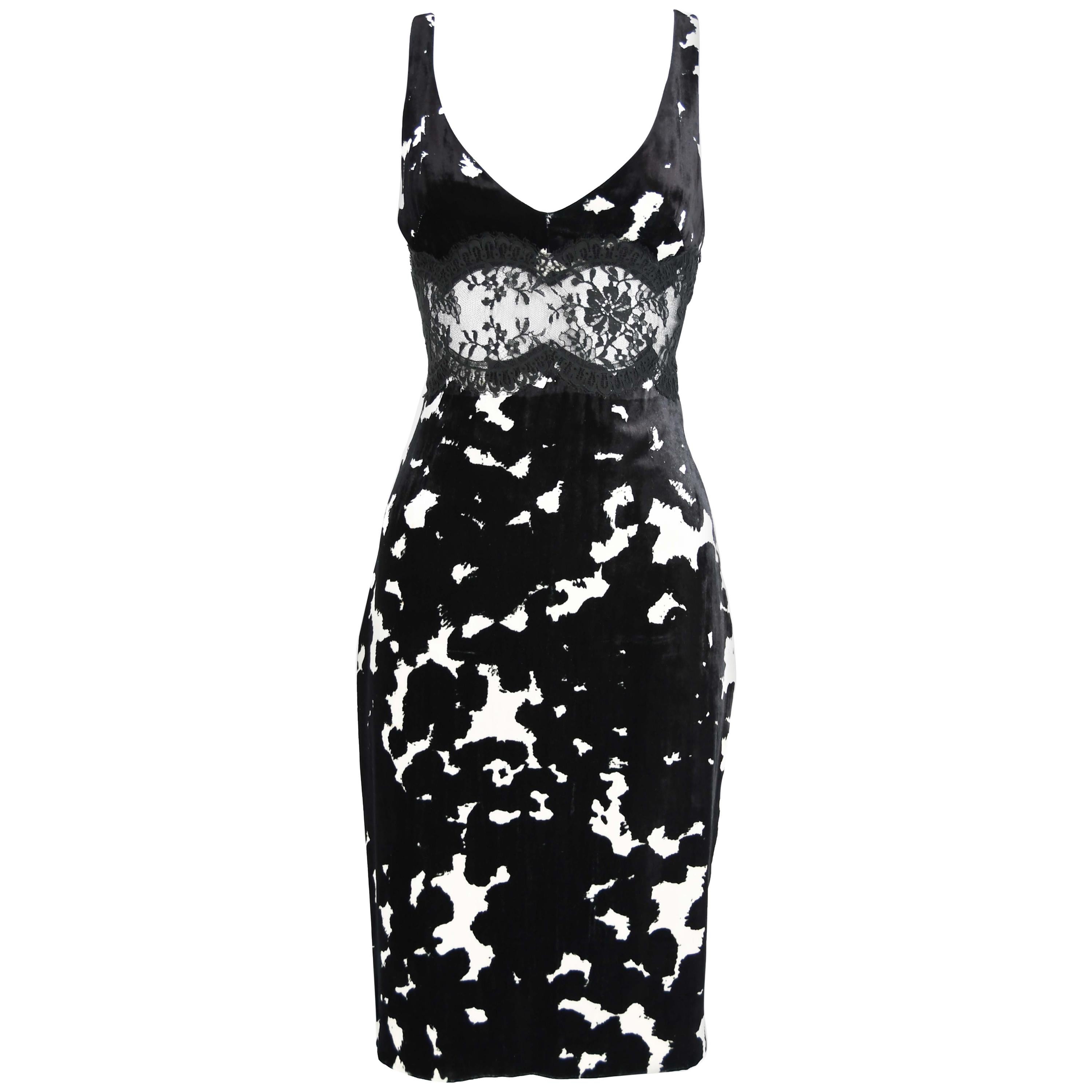 Versace Black & White Velvet Dress - Size IT 42 For Sale