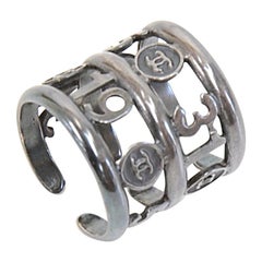 Chanel Silver-tone 3-Tier CC Logo & Number Adjustable Ring