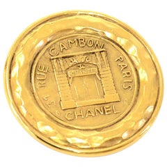 Vintage Chanel Gold Plated 31 Rue Cambon Round Brooch