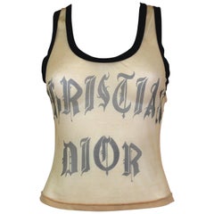 Christian Dior Mesh Tank Top with Gothic Logo, SS 2002, Size 8 US