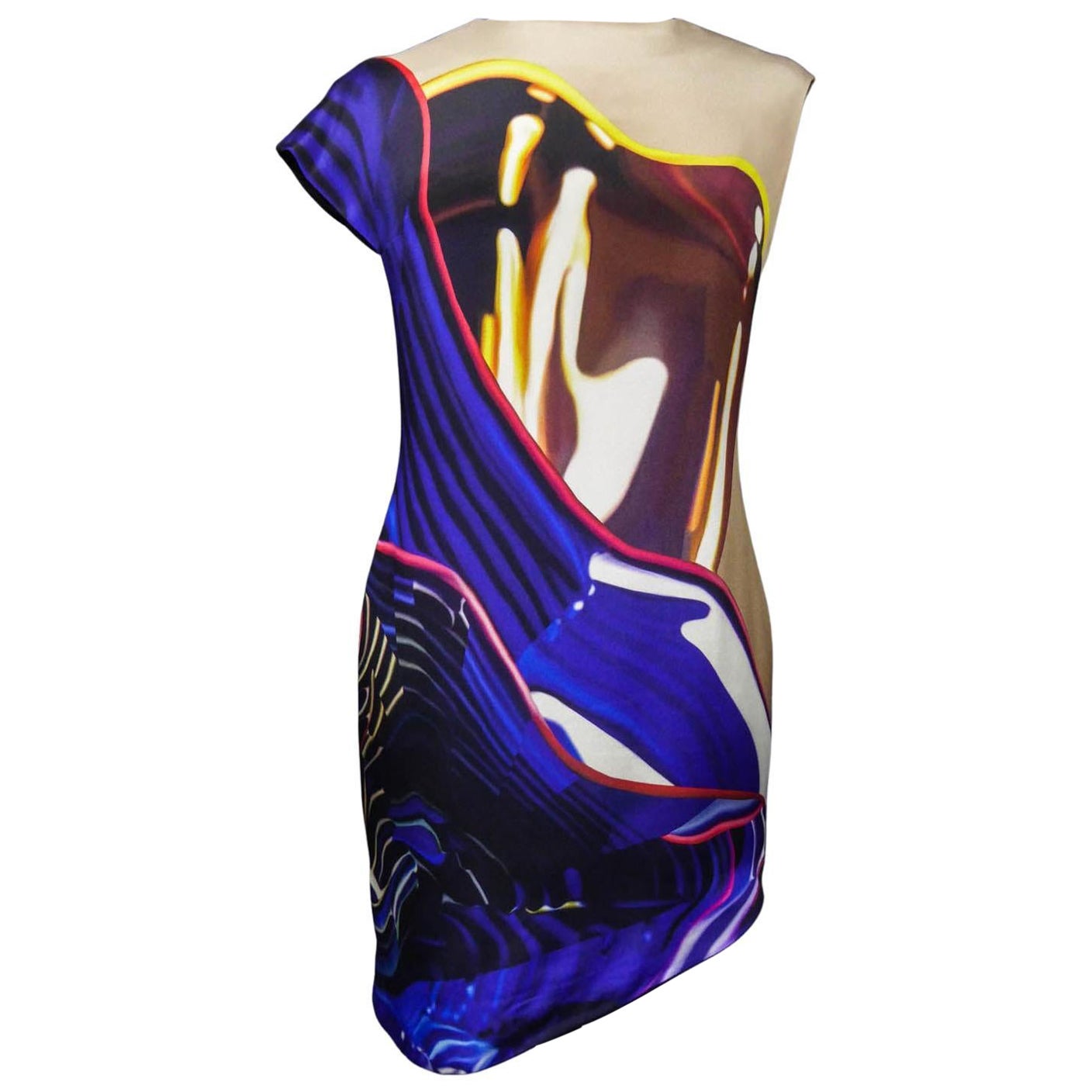 Mary Katranzou Asymmetrical Printed Silk Dress Circa 2010 For Sale