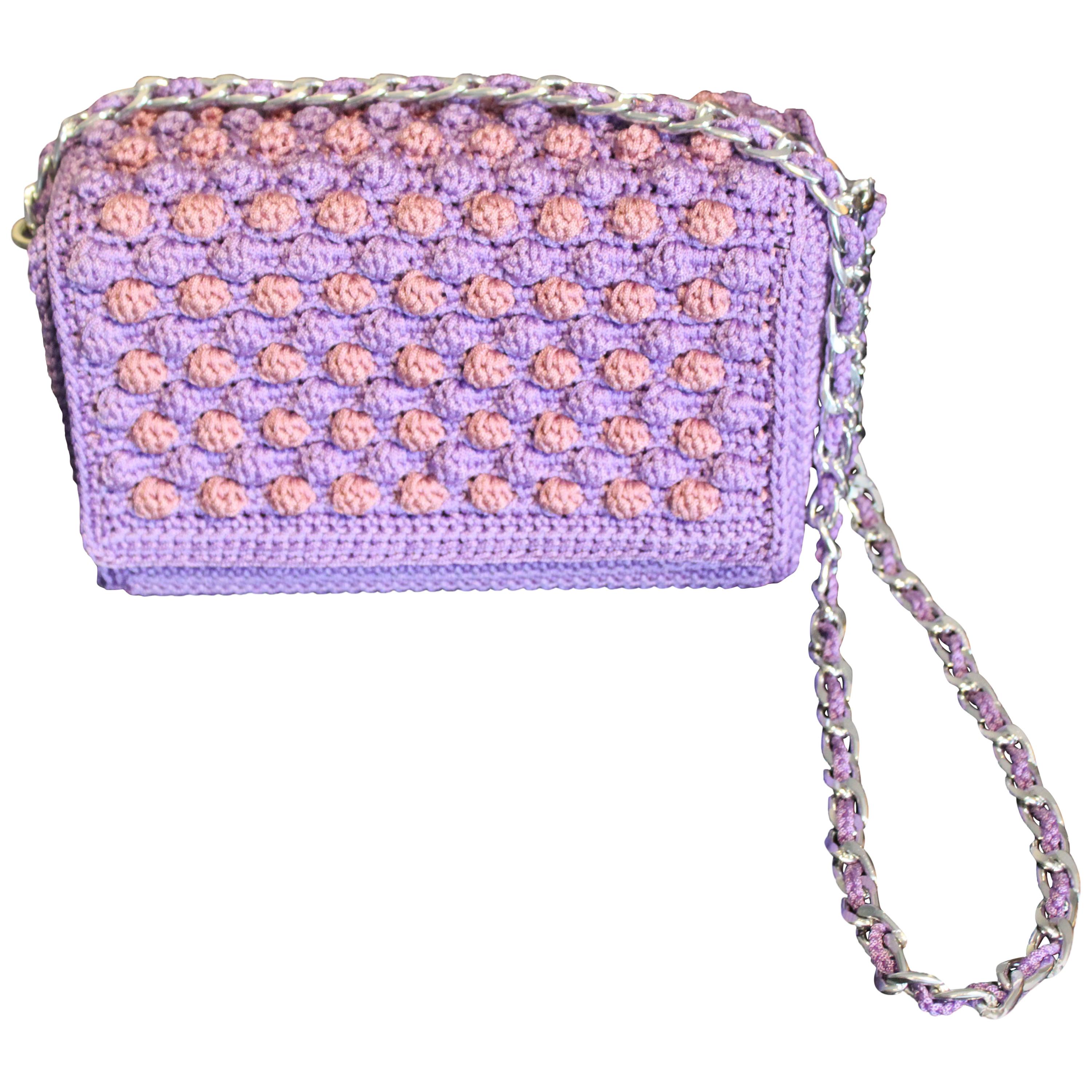 Italian Violet Woven Crossbody Handbag For Sale