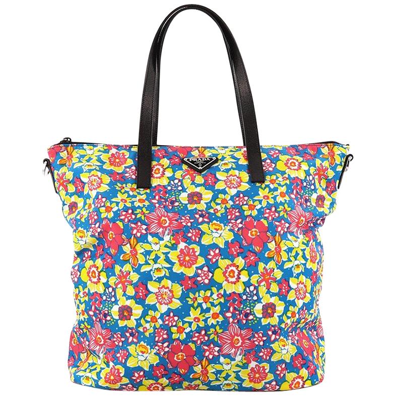 Prada Convertible Tote Printed Tessuto With Saffiano Large 