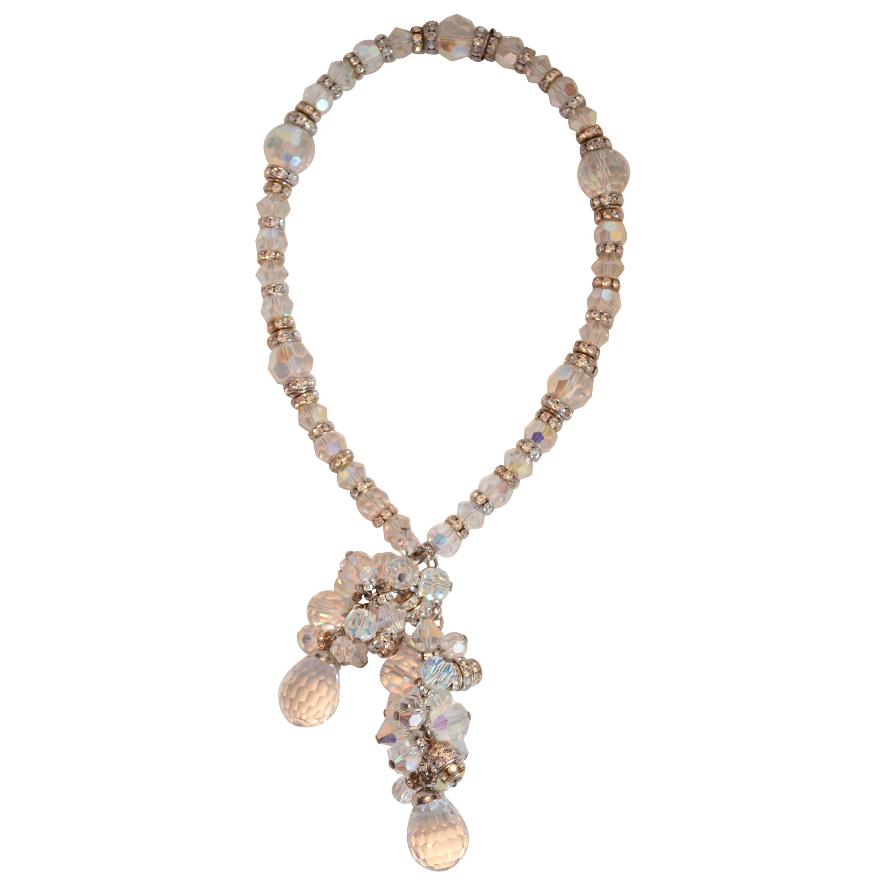 Francoise Montague Vintage Glass and Swarovski Crystal Lariat Necklace