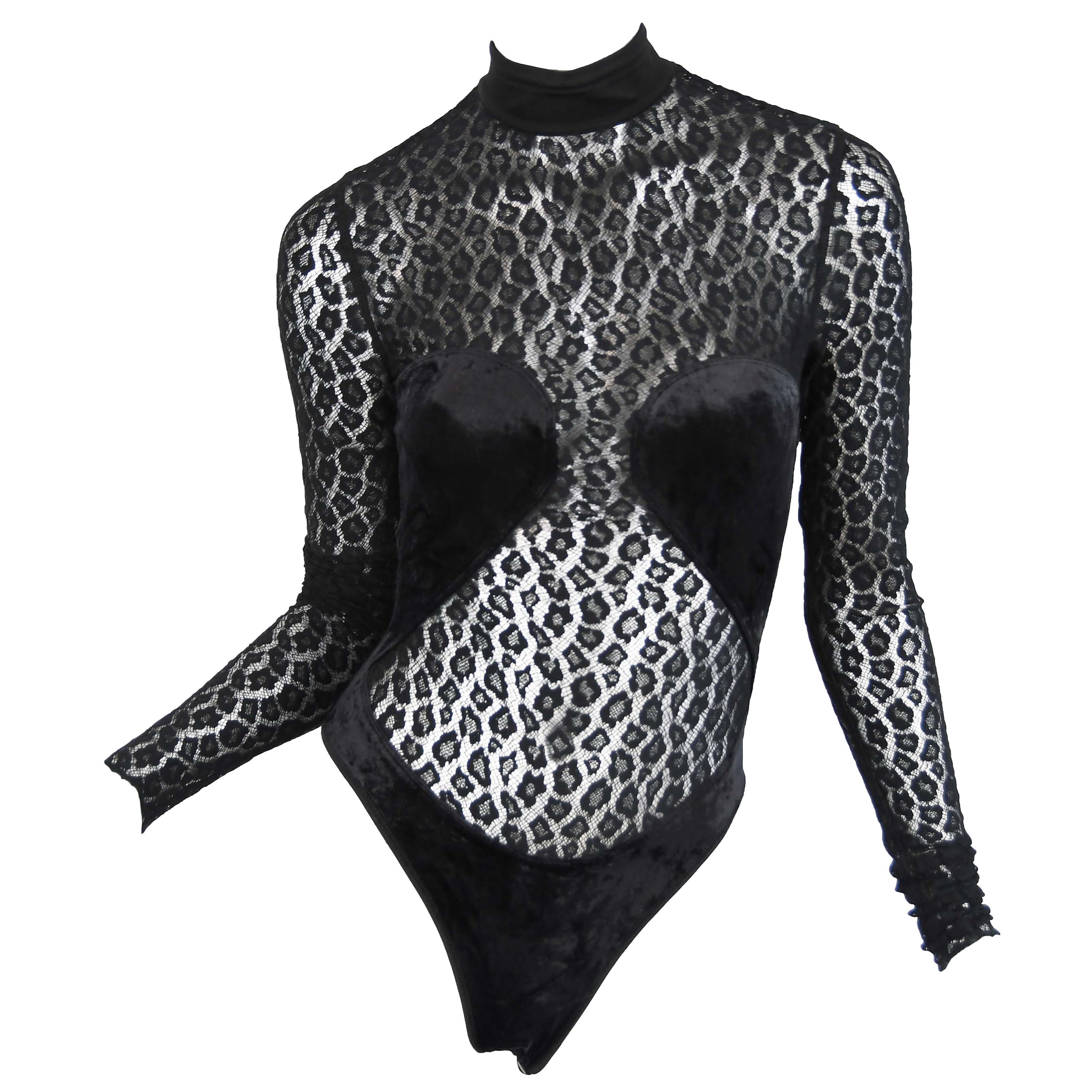 Vintage Alaia Black Leopard Lace Bodysuit - Size S