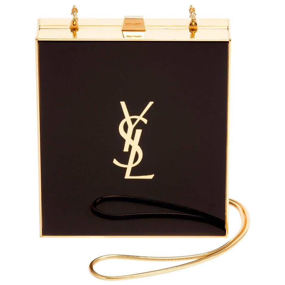 Saint Laurent NEW Black and Gold Monogram Tuxedo Box Minaudiere Clutch Bag 