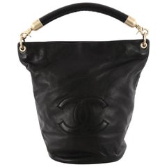 Chanel Vintage CC Handle Bucket Bag Leather Large