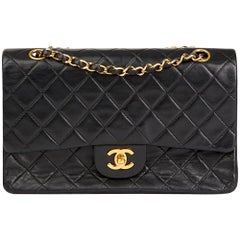 1990s Chanel Black Quilted Lambskin Vintage Medium Classic Double Flap Bag