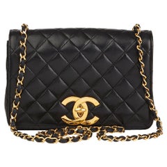 1980s Chanel Black Quilted Lambskin Small Vintage XL Classic Single Flap Bag