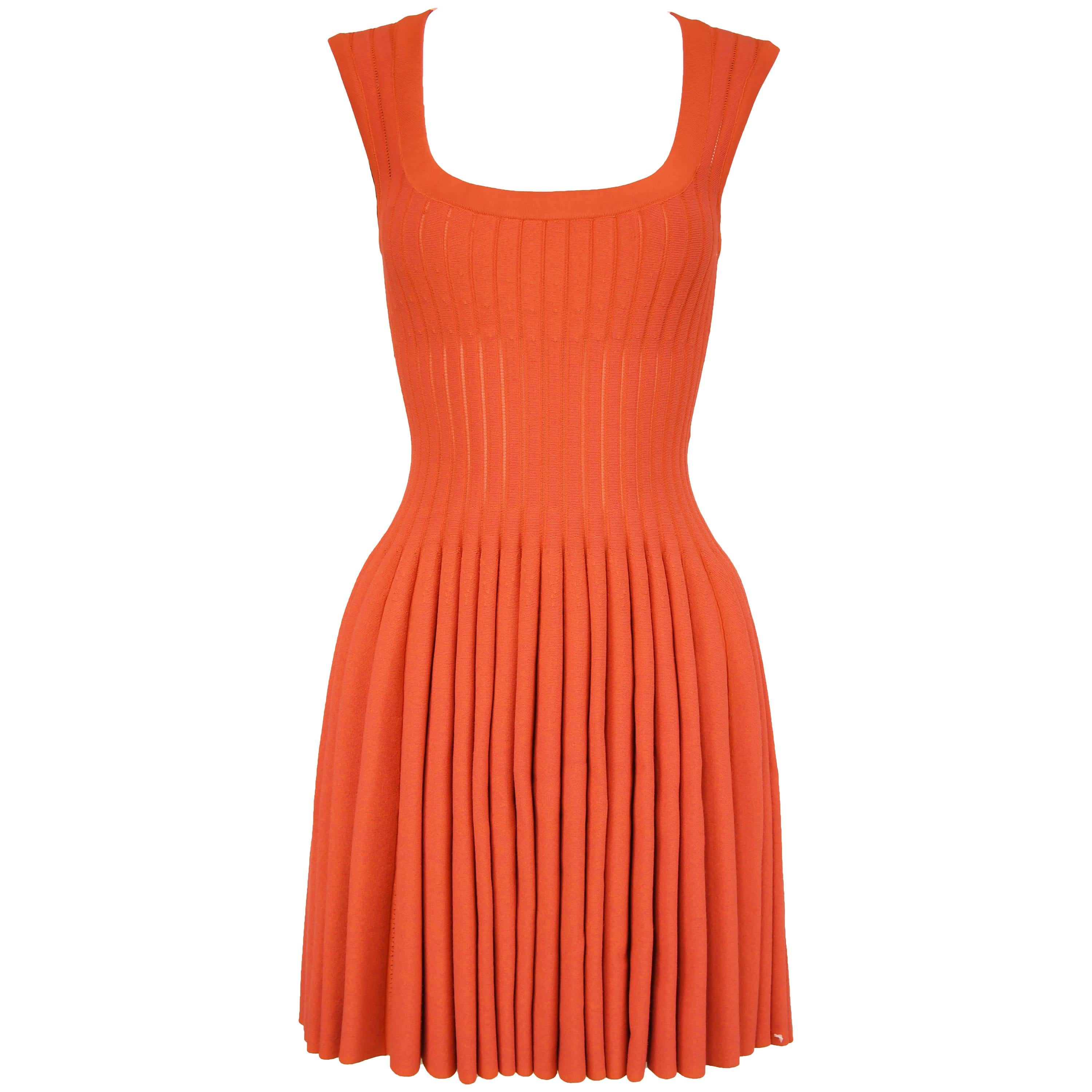 Alaia Dark Coral Fit & Flare Dress - Size FR 38 For Sale