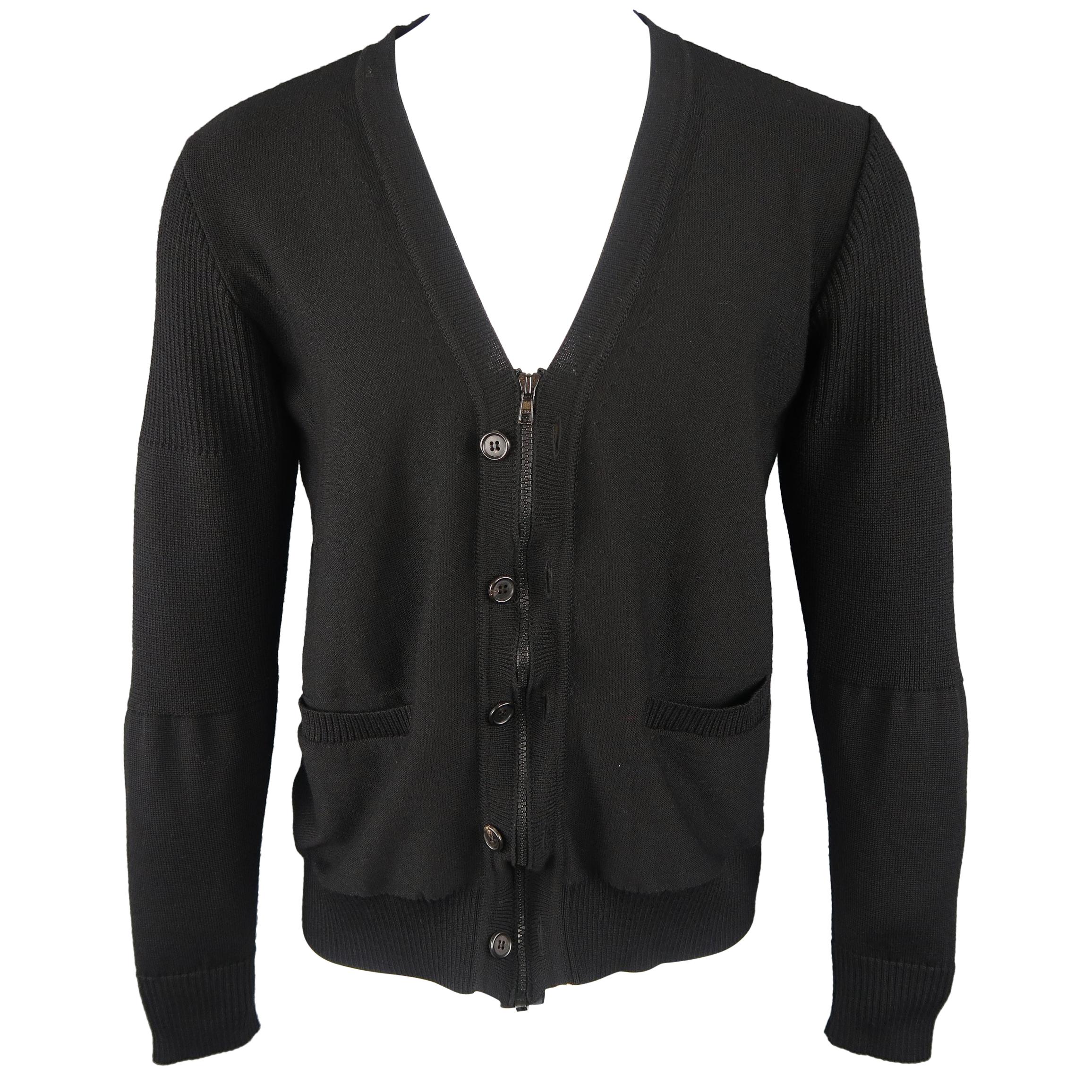UNDERCOVER Size M Black Wool Zip & Button V Neck Cardigan