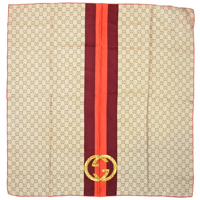 Gucci Tan and Orange Silk Monogram Logo Scarf For Sale at 1stDibs tan gucci scarf