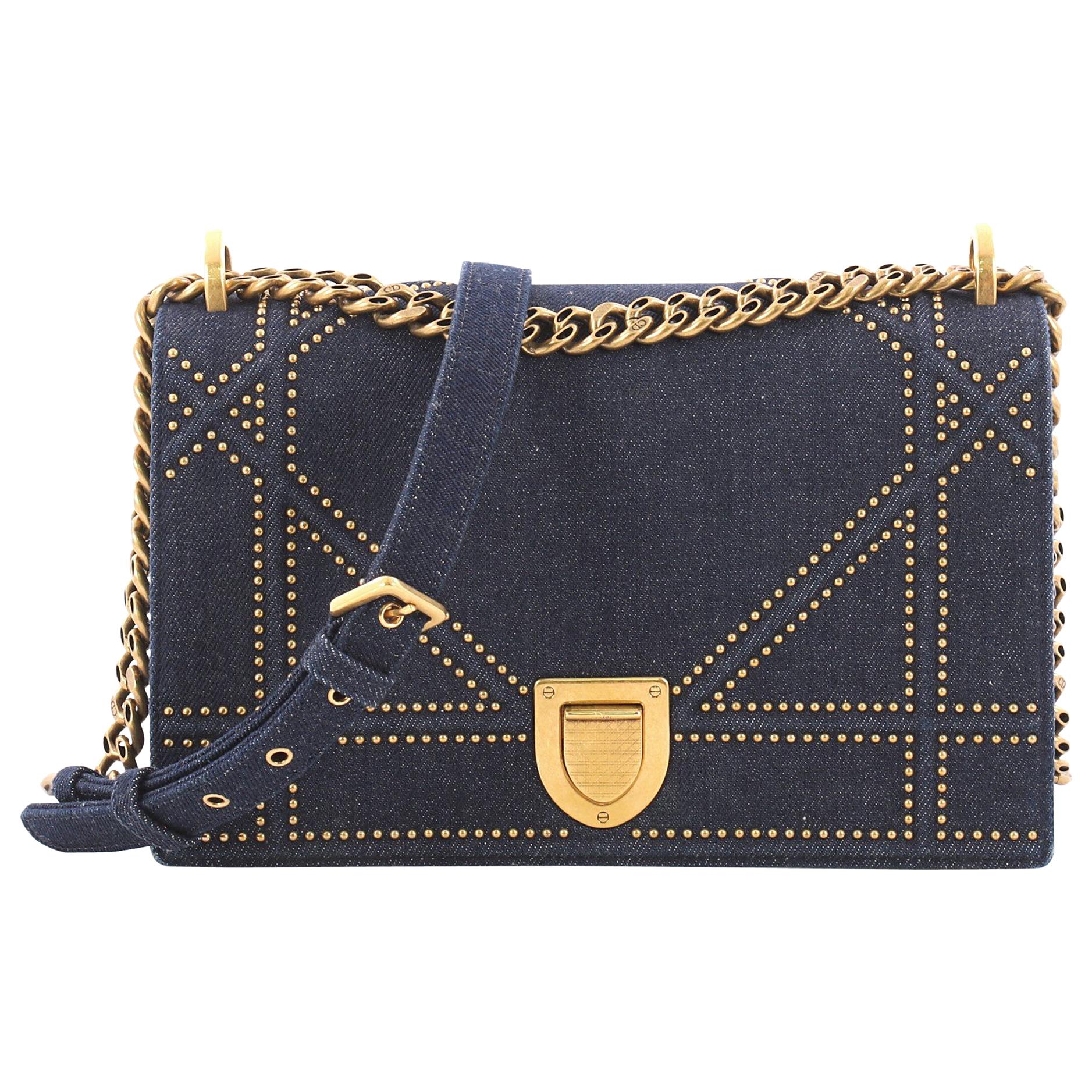 Christian Dior Diorama Flap Bag Studded Denim Medium